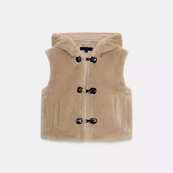 Zara Shearling Hooded Toggle Vest - Picture 5 of 9